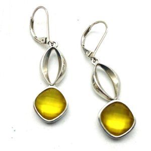 Faceted Yellow Pierced Earrings Silver Tone Dangle Boho Festival Party Hippie